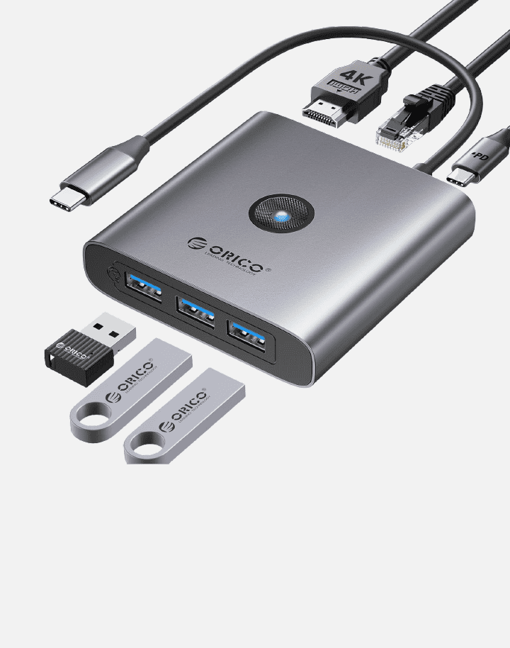 ORICO USB C Docking Station, 6 in 1 USB C Hub with 4K HDMI