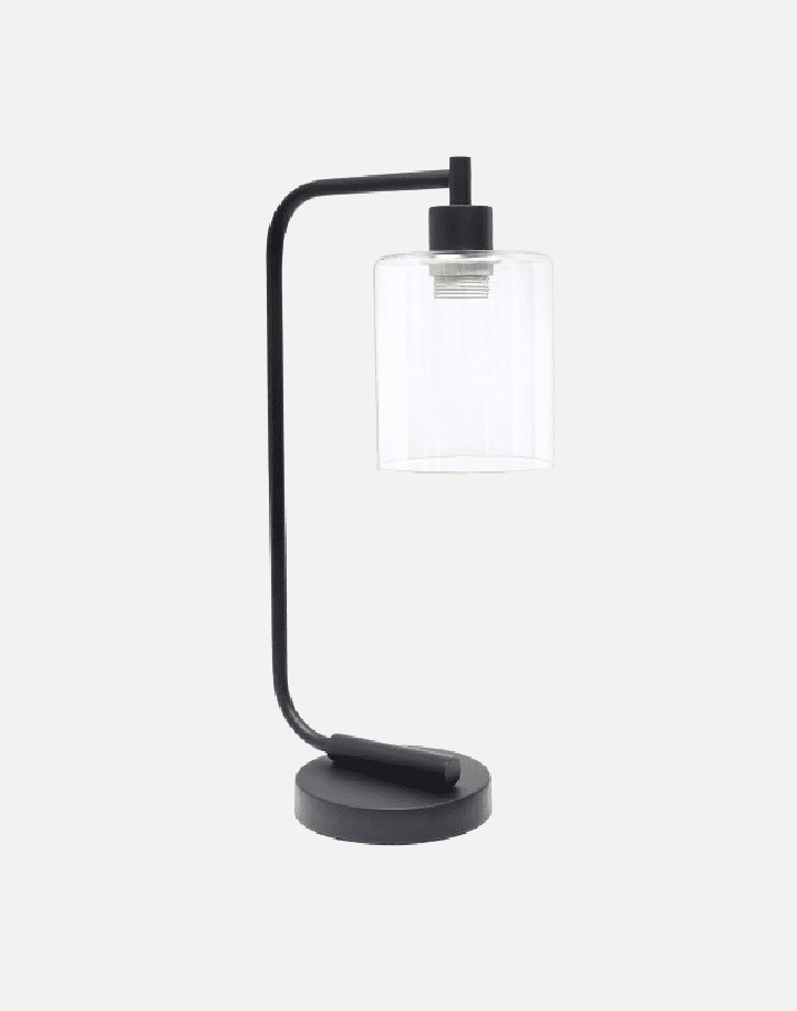 Simple Designs Bronson Antique Style Industrial Iron Lantern Desk Bedside Glass Shade Table Lamp