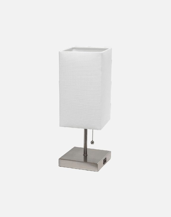 Simple Designs Petite Brushed Nickel USB Charging Bedside Night Stand Table Lamp Pull Chain Switch