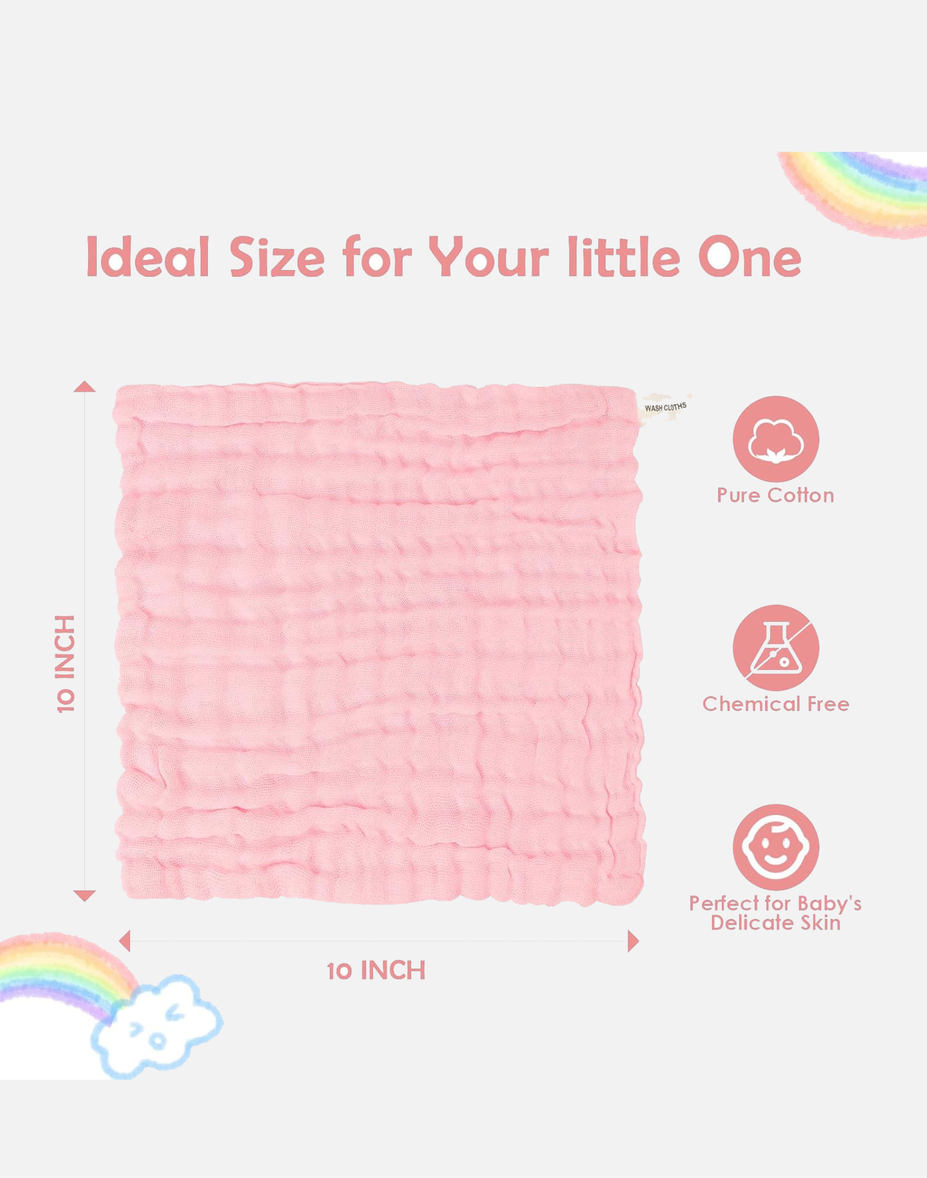 Orighty Muslin Baby Washcloths Pack of 6 - Soft Face Cloths for Newborn