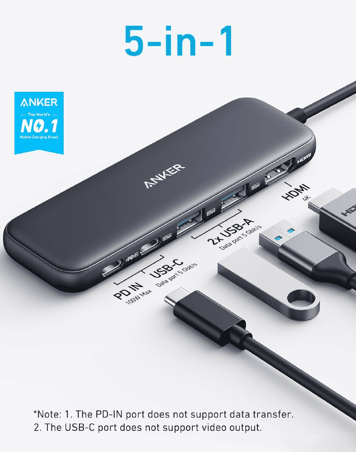 Anker 332 USB-C Hub (5-in-1) with 4K HDMI Display