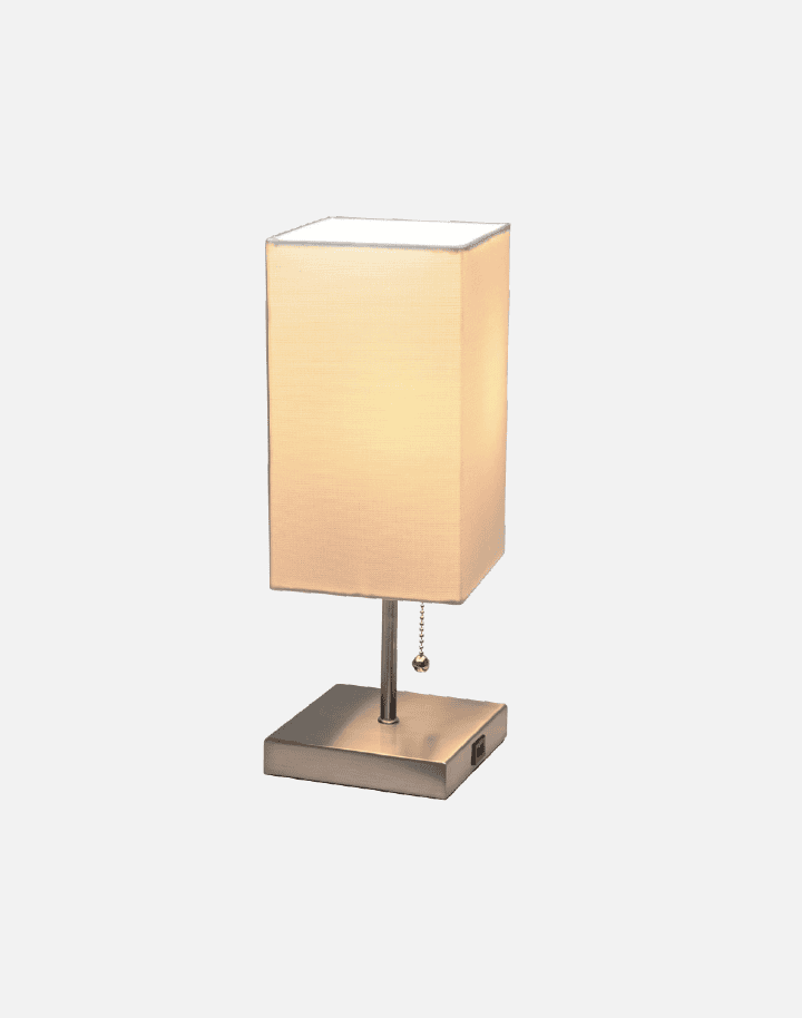 Simple Designs Petite Brushed Nickel USB Charging Bedside Night Stand Table Lamp Pull Chain Switch