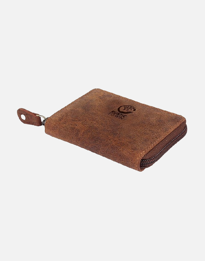 RUSTIC TOWN Leather Key Holder Case - Zippered Key Organizer Wallet with 8 Hooks for Keys