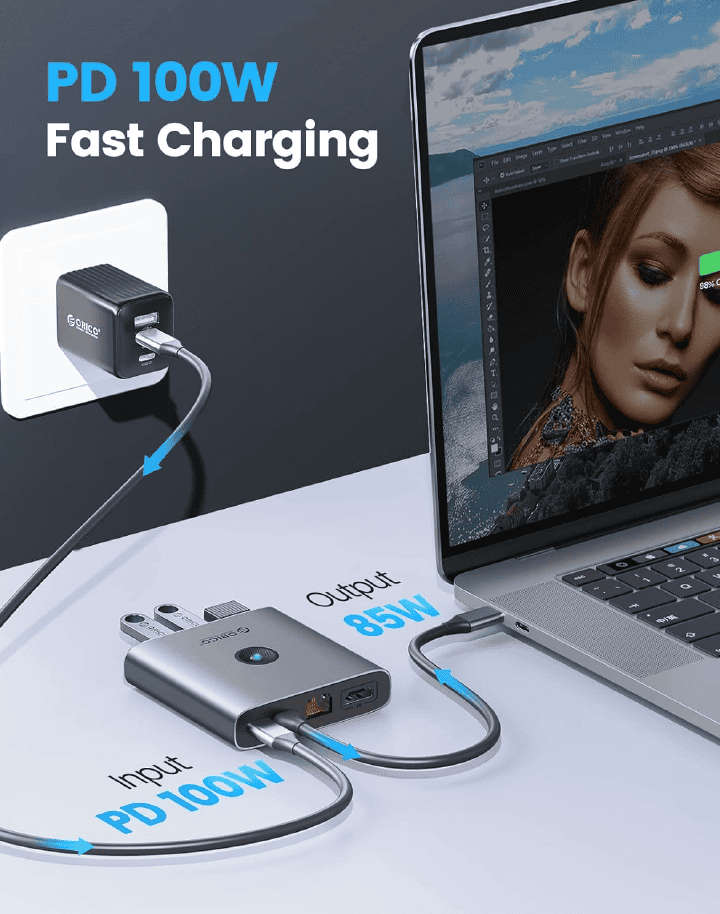 ORICO USB C Docking Station, 6 in 1 USB C Hub with 4K HDMI