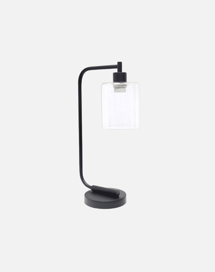 Simple Designs Bronson Antique Style Industrial Iron Lantern Desk Bedside Glass Shade Table Lamp