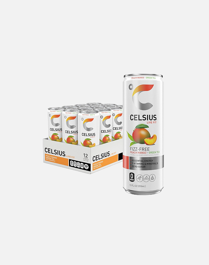 CELSIUS Peach Mango Green Tea, Functional Essential Energy Drink 12 Fl Oz
