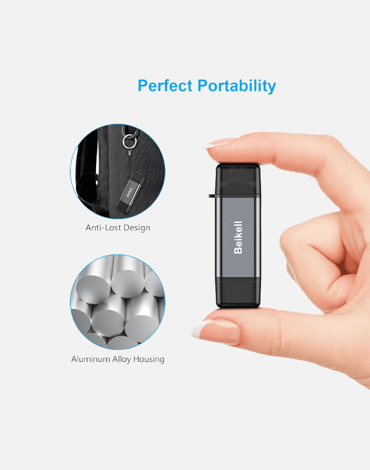 SD Card Reader, Dual Connector USB 3.0/USB C Memory Card Reader Adapter